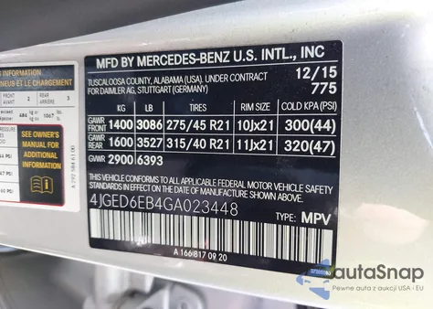 2016 Mercedes-Benz Gle 450 Amg Coupe 4Matic z USA, uszkodzony, nr VIN 4JGED6EB4GA023448